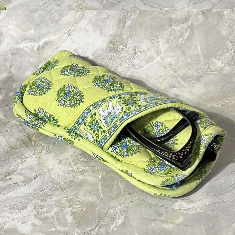 Vera Bradley Double Glass Case Quilted Floral Paisley Elephant Citrus Yellow - Picture 16 of 16